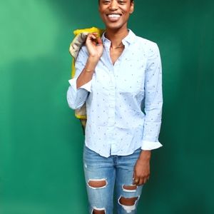 Light blue ladybug Button up